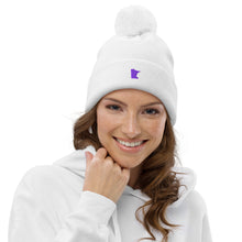 Minnesota White and Purple Pom Pom Beanie