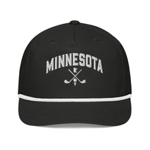 Minnesota Golf Snapback Cap in Black with White Rope