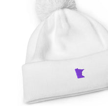 Minnesota White and Purple Pom Pom Beanie