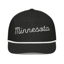 Minnesota Snapback Cap in Black with White Rope