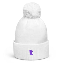 Minnesota White and Purple Pom Pom Beanie