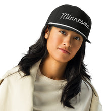 Minnesota Snapback Cap in Black with White Rope